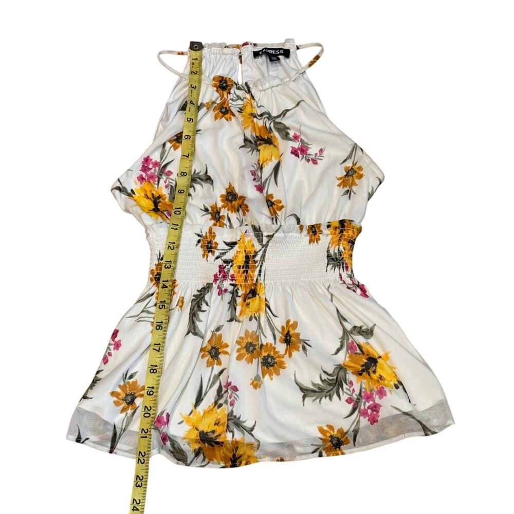Express halter Top blouse XXS white Floral Sleeveless Peplum fairy - Picture 9 of 11
